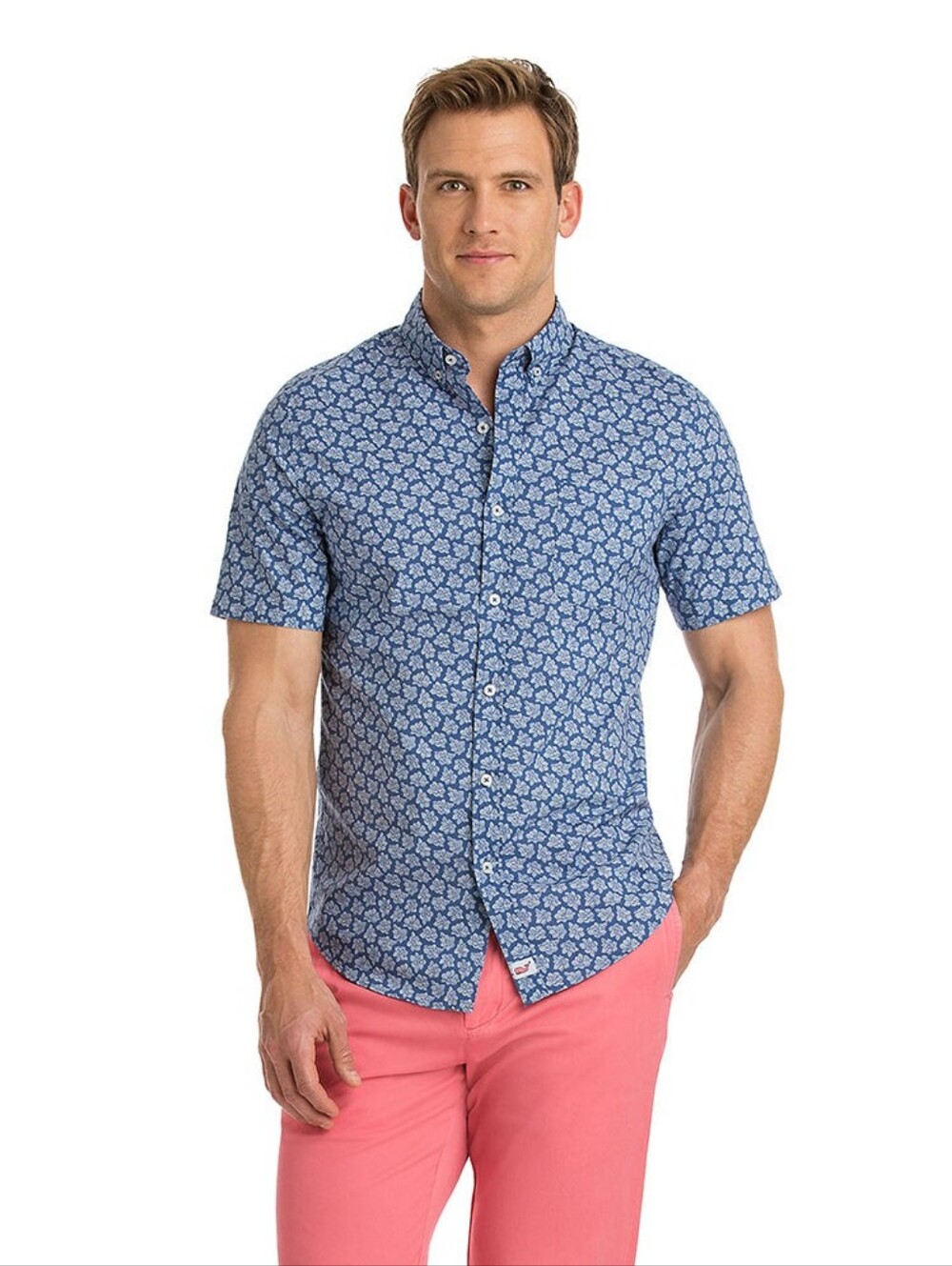 Vineyard Vines Slim Fit Murray Shirt Short Sleeve Blue Men’s Size 2XL Floral